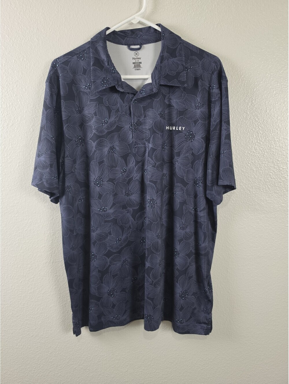 Mens Large Hurley Floral Polo Shirt Short Sleeve Blue White